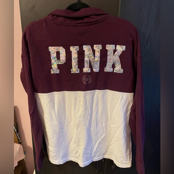 PINK Maroon Sequin Quarter Zip - Picture 1 of 3